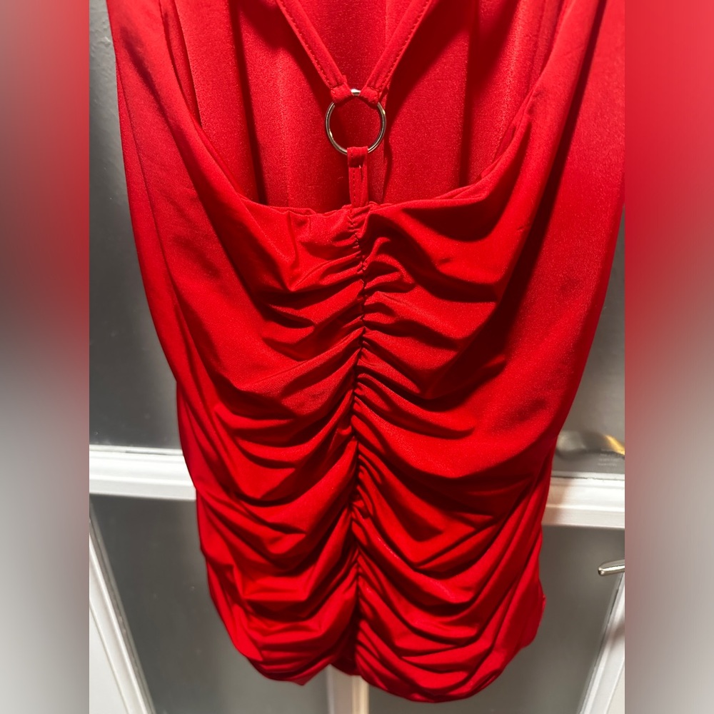 Tiger Mist Red Silky Ruched Dress - Picture 4 of 7